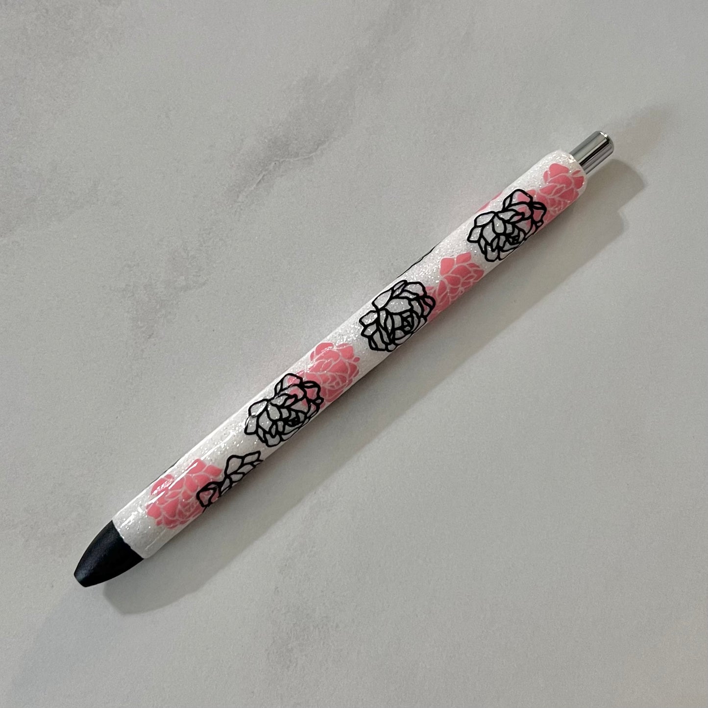 Pink and Black floral gel pen
