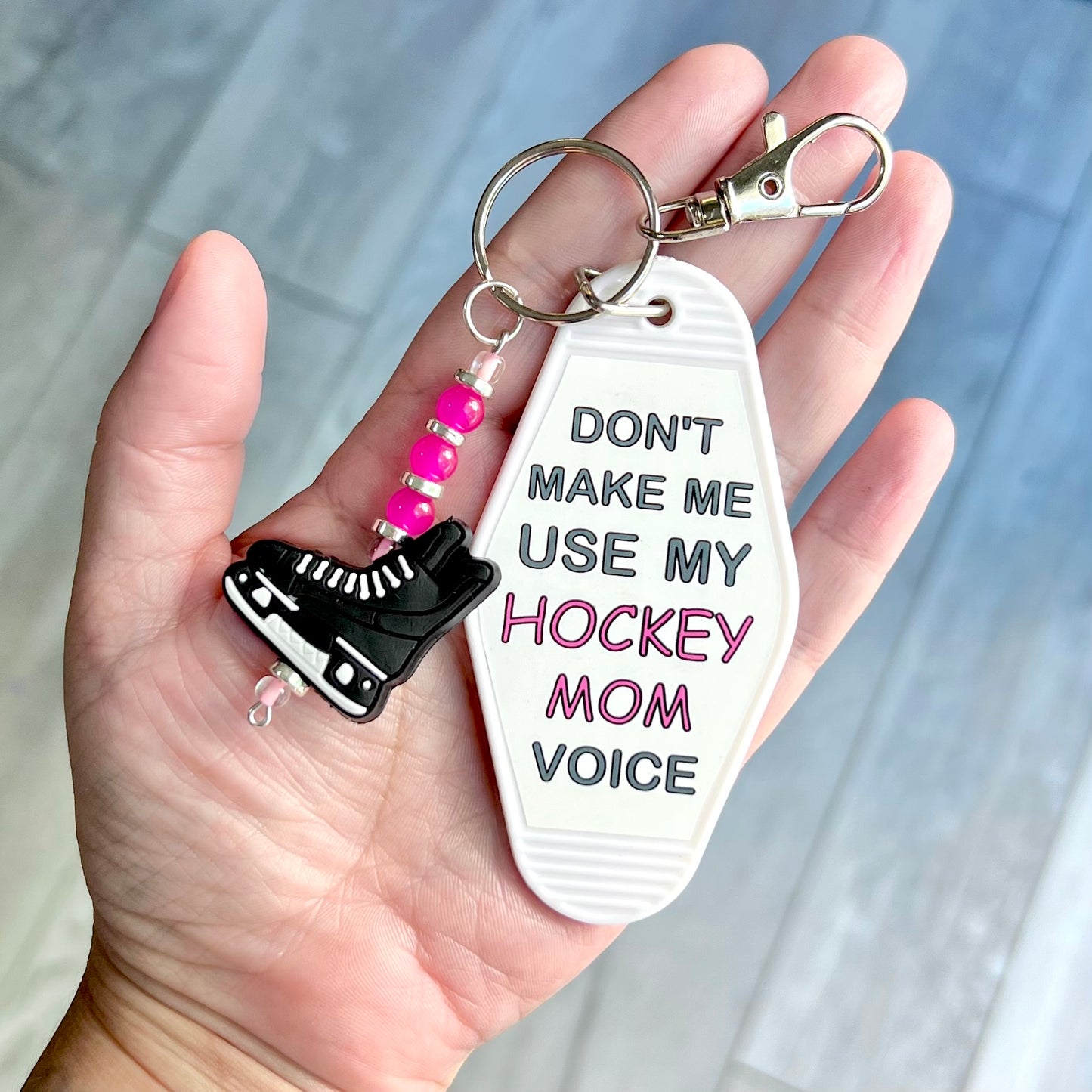 Don’t make me use my hockey mom voice - motel key keychain