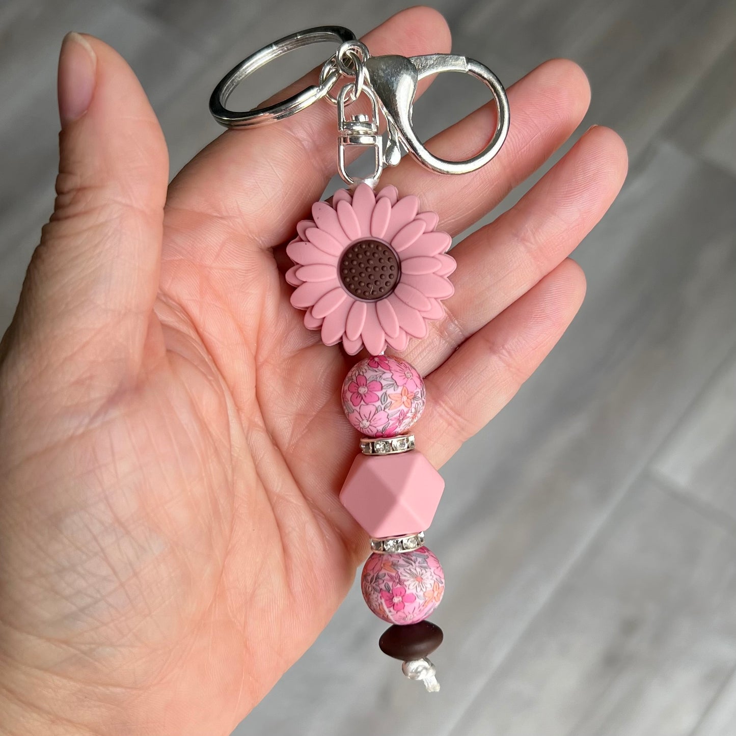 Pink sunflower keychain