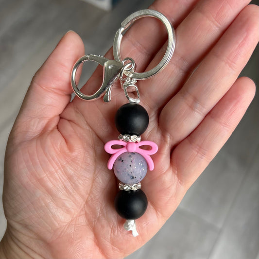 Dark pink bow keychain