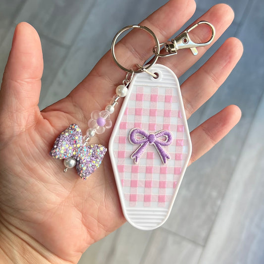Purple bow - motel key keychain