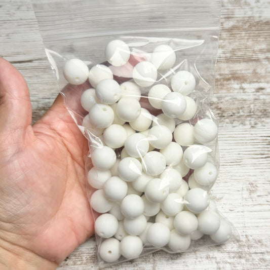 DESTASH PRICED - 15mm white silicone beads (70 count)