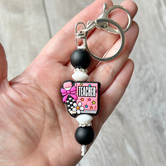 Teacher keychain with black beads