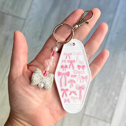 Pink bows - motel key keychain