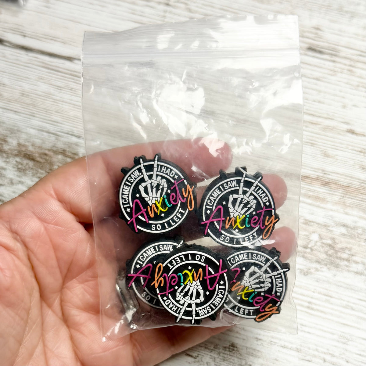 DESTASH PRICED - Anxiety silicone focal beads (5 count)