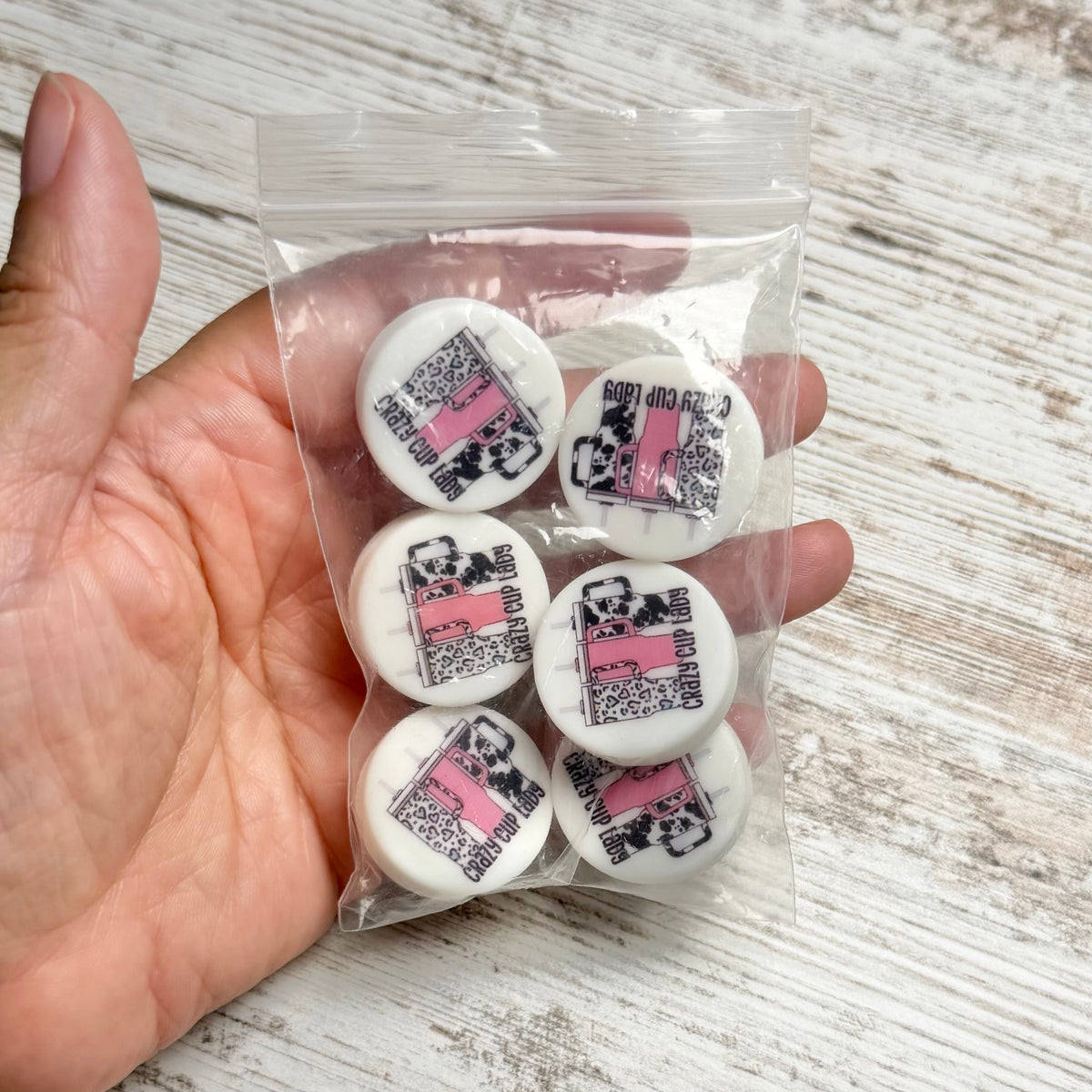 DESTASH PRICED - Crazy cup lady silicone focal beads (6count)