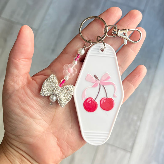Red cherries - motel key keychain