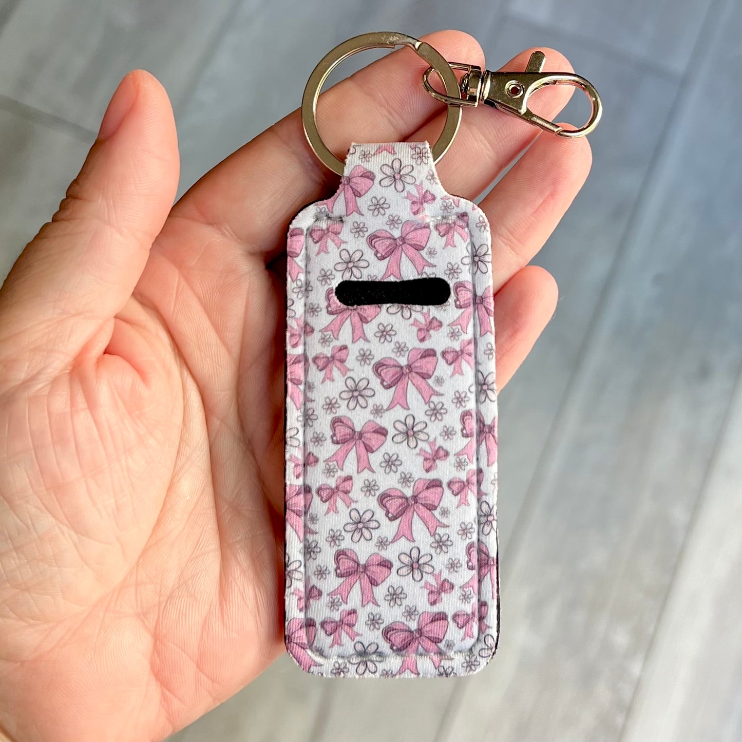 Pink bows - lip balm holder keychain