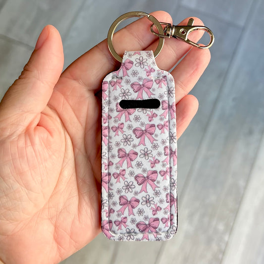 Pink bows - lip balm holder keychain