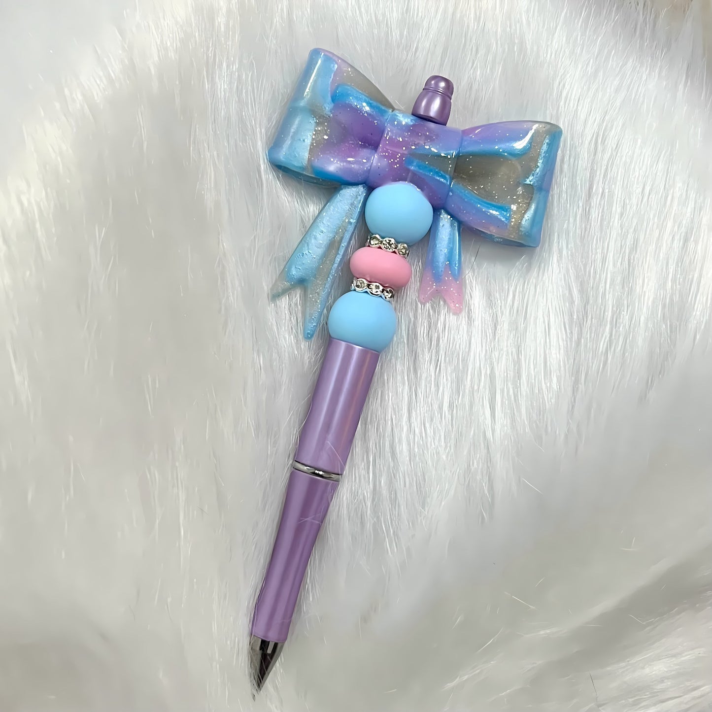Purple/Blue Sparkle Bow ~ refillable ballpoint pen