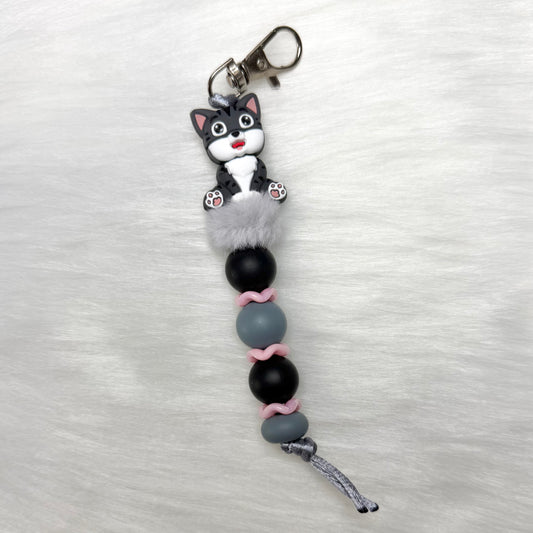 DARK GRAY CAT KEYCHAIN/ZIPPER PULL
